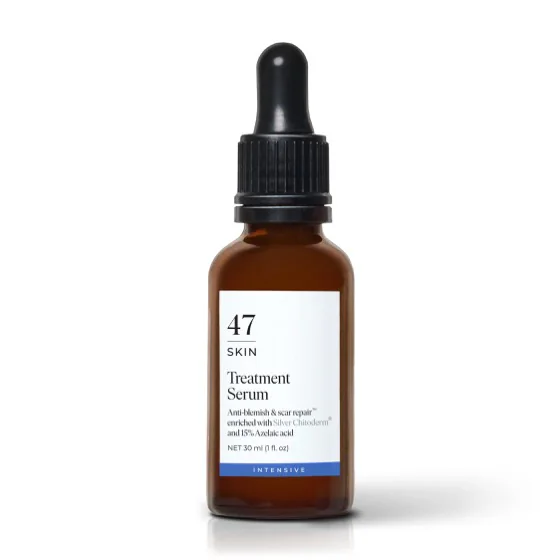 The 47 Skin Treatment Serum, a 30ml amber dropper bottle whose own label prints 15% Azelaic acid under the product name