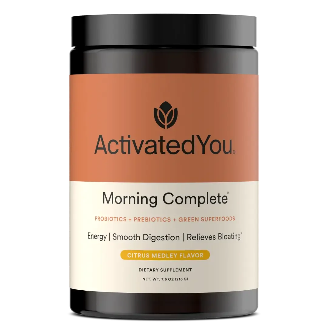 The Morning Complete Citrus Medley jar, front label with the net weight line, photographed by the manufacturer