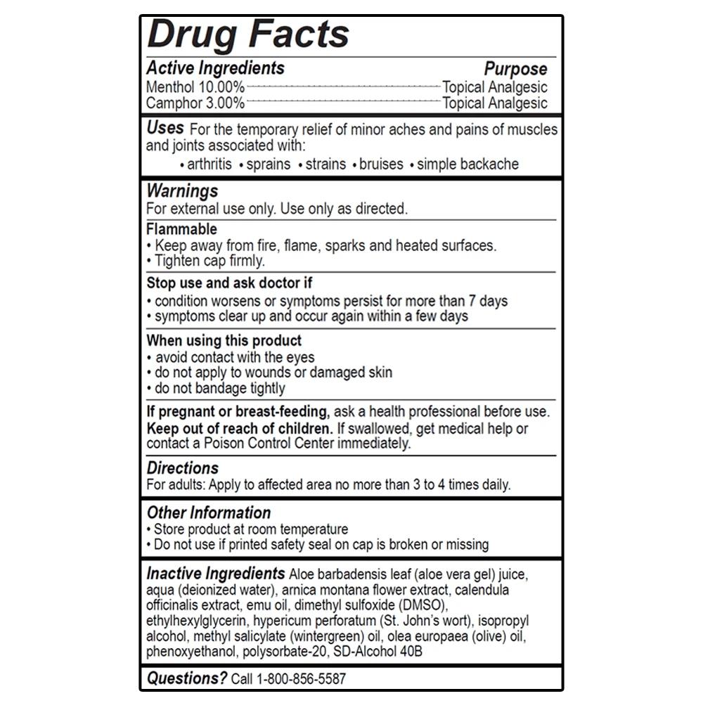 ArcticBlast's own Drug Facts panel, transcribed from the manufacturer's product photo, listing Menthol 10.00% and Camphor 3.00%