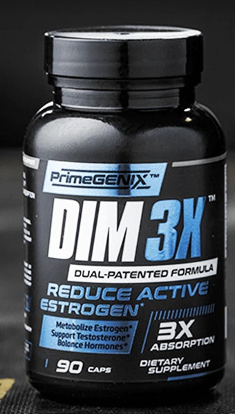 PrimeGENIX DIM 3X bottle, Dual-Patented Formula, Reduce Active Estrogen, from the seller's materials