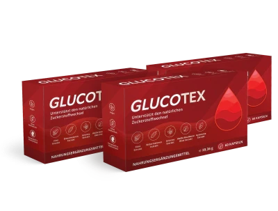Drei Glucotex-Packungen, aus den Materialien des Anbieters