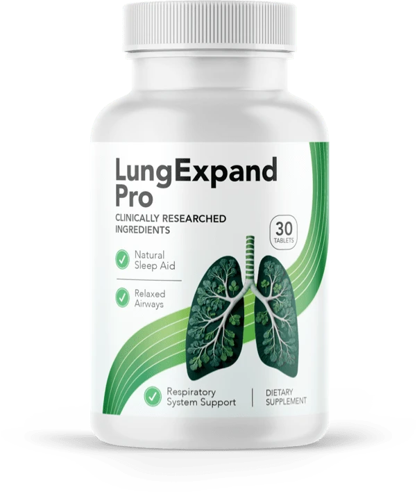 The LungExpand Pro bottle as the seller pictures it: white bottle, green label, 30 tablets