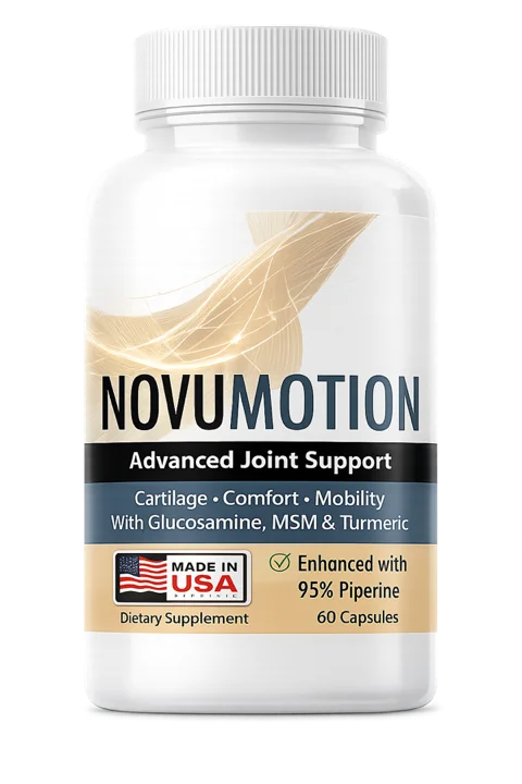 NovuMotion bottle, Advanced Joint Support with glucosamine, MSM and turmeric, 60 capsules, from the seller's materials