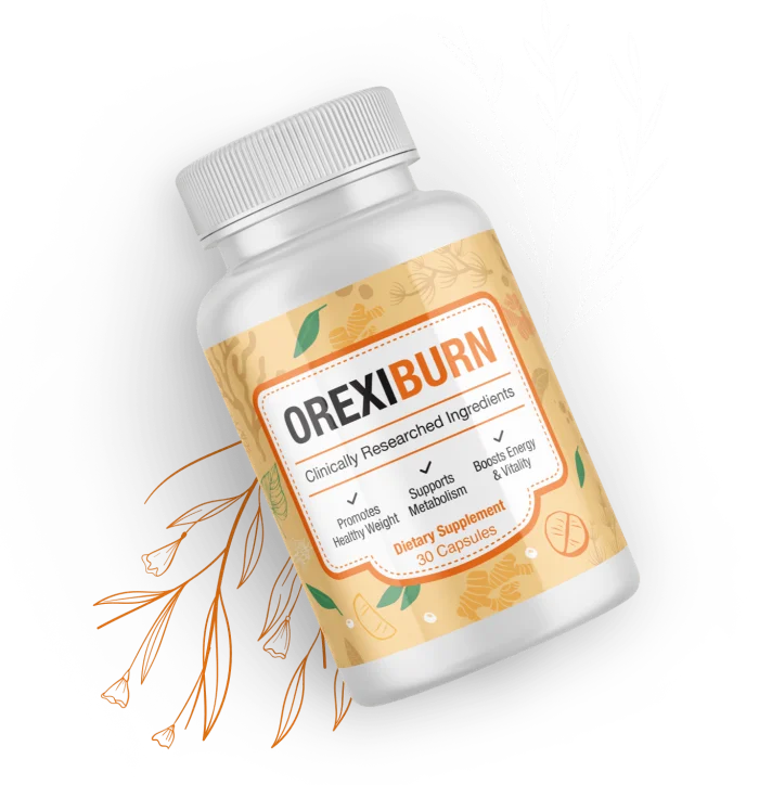 The OrexiBurn bottle as the seller pictures it: white bottle with a sand-coloured label reading OrexiBurn, Dietary Supplement, 30 Capsules