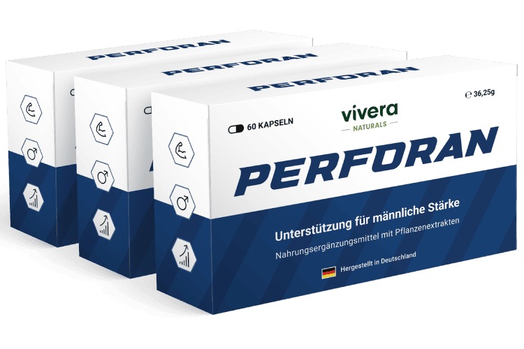 Produktfoto von Perforan: drei identische Faltschachteln nebeneinander, das Bestseller-Paket