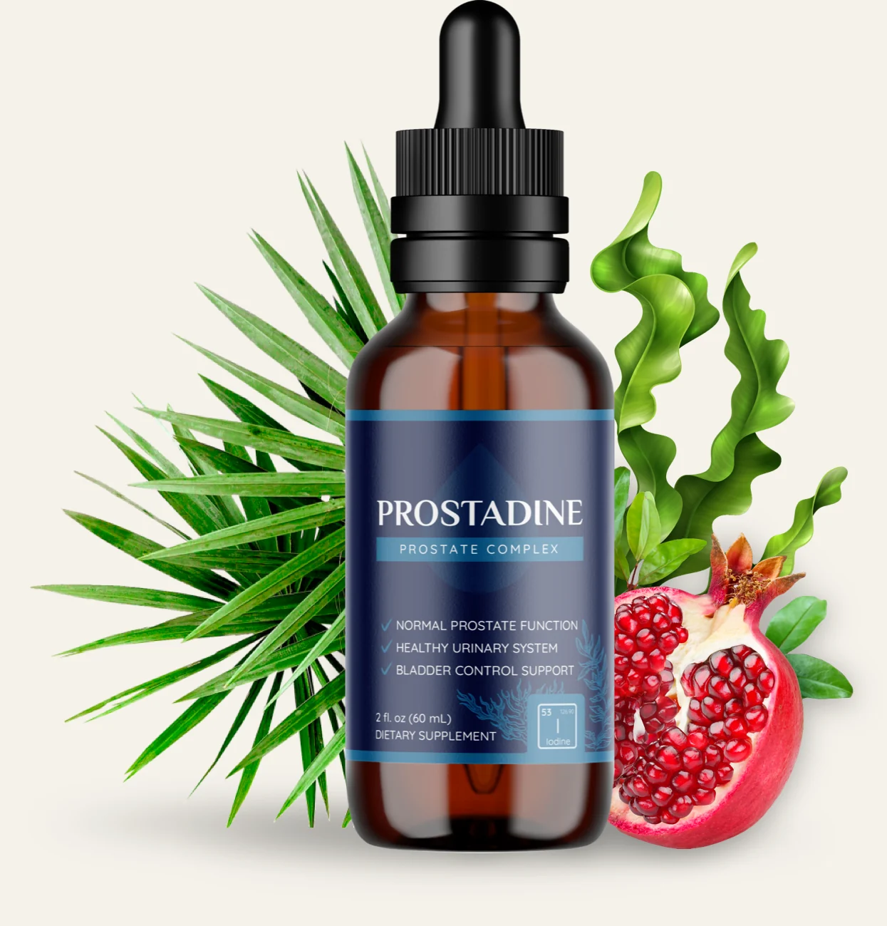 Prostadine dropper bottle with kelp and pomegranate, the seller's product render