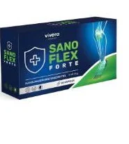 Die Sanoflex Forte Packung von vorn: dunkelblauer Karton mit gruenem Bein-Motiv und der Aufschrift SANOFLEX FORTE