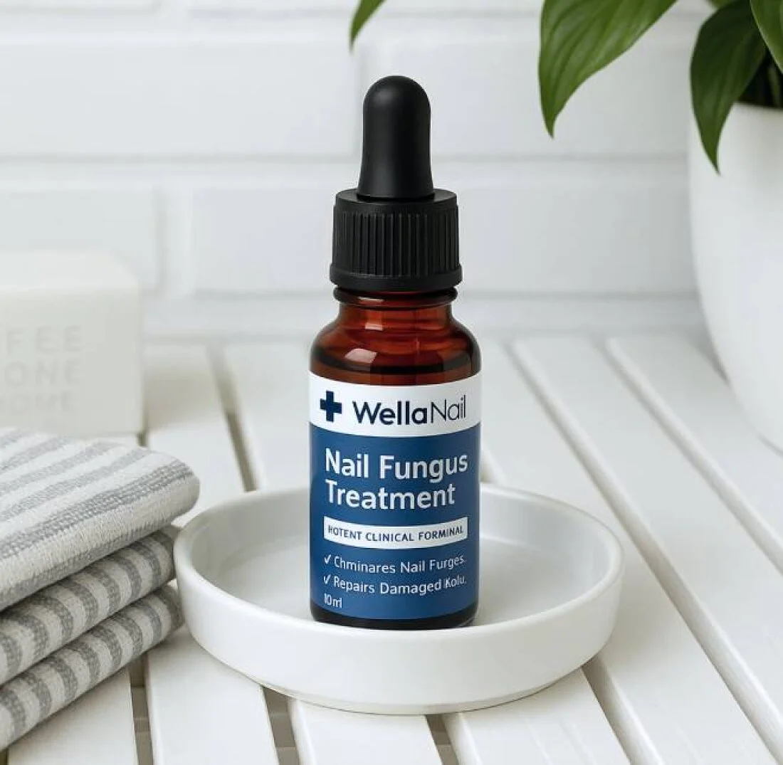 WellaNail Fungus Treatment Oil, an amber glass dropper bottle, the seller's own product photo