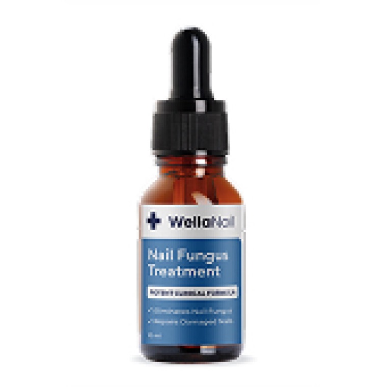 WellaNail product photo: a small amber dropper bottle with a black cap and a blue and white label